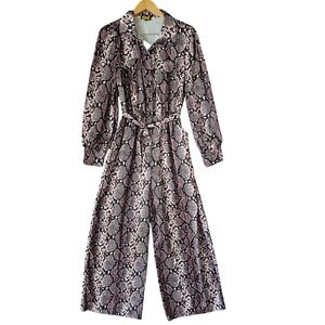 Love Highlight Snakeskin Print Jumpsuit Long Sleeve Belted Wide Leg Women's YJ01